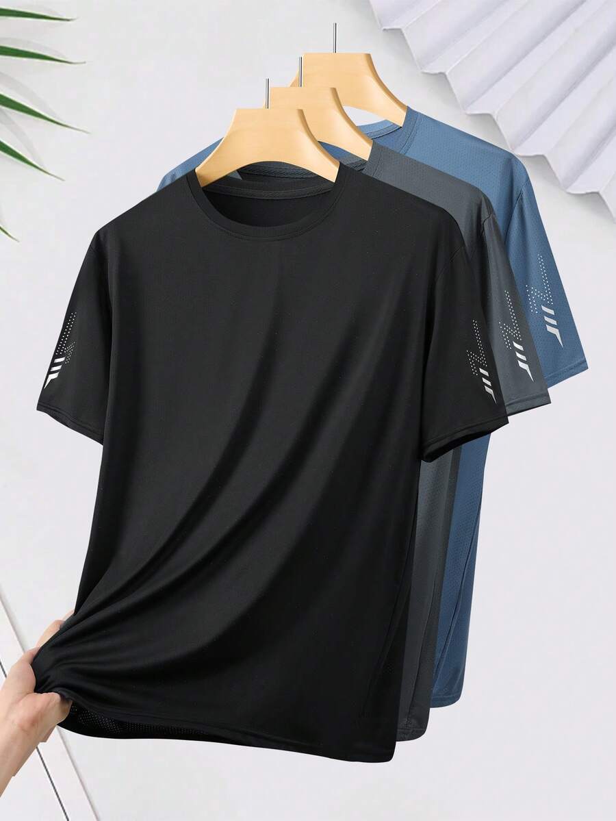 1pc Men's Outdoor Breathable Quick-Dry Short Sleeve Shirt, With Printed Pattern On Both Sleeves, Suitable For Outdoor Walking, Office, Party And Other Occasions Sports - Black - View 1