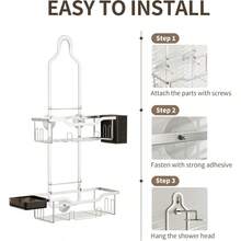 ZZJQ Shower Caddy Hanging 2-Tier Bathroom Organizer For Tall Showerhead With Soap Dish And Toothbrush HolderRustproof Over Shower Head Rack Silver - 銀色 - 查看 5