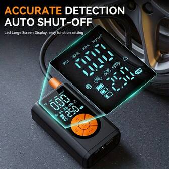 Compresor de aire portátil inalámbrico con pantalla digital, inflador de neumáticos de 150 psi, bomba de aire inteligente de mano recargable, inflado rápido, apagado automático, boquilla de inflado gratis, mini inflador adecuado para automóviles, motocicletas, bicicletas, balones. Accesorios para automóviles/Regalos de Navidad, batería de 7.4v 2000mah