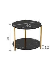 Mesa de centro Mesa auxiliar redonda con diseño de mármol, mesa auxiliar moderna y sencilla junto al sofá, soporte de almacenamiento de 2 niveles - Negro - Ver 4