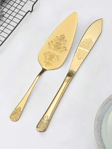 Bộ 2 dao cắt bánh bằng thép không gỉ họa tiết hoa và thìa, thích hợp cho bánh cưới sinh nhật, dao cắt bánh mì, xẻng xúc pizza, đồ dùng học tập - Bạc - Xem 6