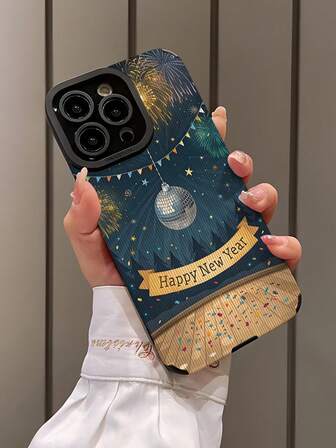 1 Peça Capa de Telefone Minimalista e Elegante com Padrão de Fogos de Artifício de Ano Novo, Listras Verticais em Couro Sintético à Prova de Choques e Anti-Impressões Digitais, Adequada como Presente de Aniversário ou Feriado para Amigos, Família, Casais, Compatível com Apple e Modelos