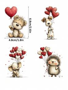 2 Sheets Cute Animals Valentines Day Hearts Love DIY UV DTF Rub On Transfer Stickers Crafts, Junk Journal, Tumbler Glass Jars, Coffee Mugs Cup Wraps, Bottles Vase, Laptops Phone Cases, Greeting Cards Decal Stickers, Illustration, Scrapbooking, Ornament Transfer Stickers, Home Decor, 6.8cm - Multicolor - View 4