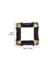 1pc European Style Resin 3D Floral Pattern Black Gold Edged Decorative Photo Frame, DIY Wall Decor, Multiple Styles Available, Suitable For Photography Props, Miniature House Decor, Holiday Atmosphere Decoration - Black - View 14