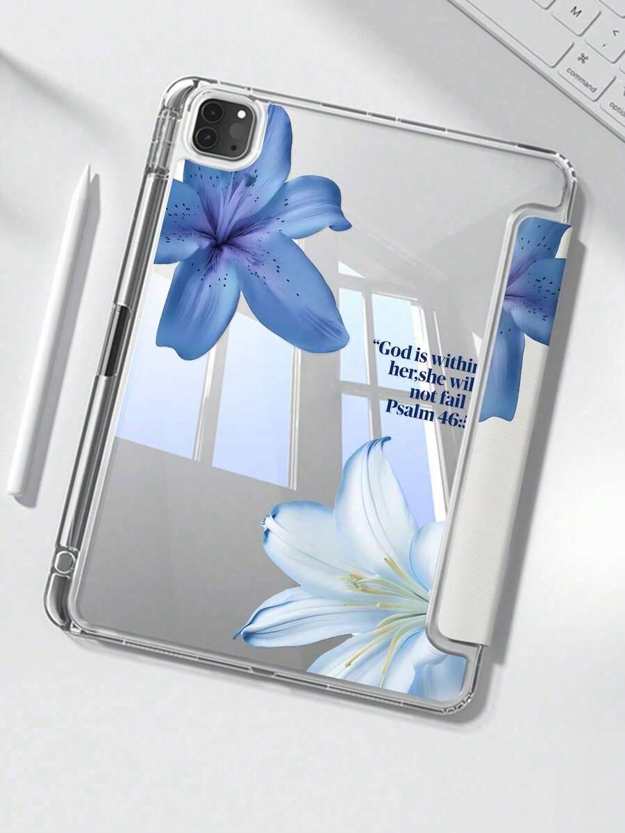 This Beautiful And Cute Cartoon Blue Flower Letter Double-Sided Acrylic Transparent Crystal Back Cover Is Shock-Resistant And Durable, Suitable For IPad 7th, 8th (10.2 Inch) And 10th Generation. It Has A Built-In Pen Slot, Supports Sleep/Wake Function And Multiple Folding Stand Modes. It Is An Ideal Gift For The New Year And Christmas In 2026. - Multicolor - View 1