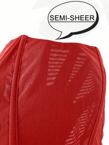 Apperloth A Áo corset lưới màu đỏ cổ điển, xuyên thấu, không dây vai, có gọng nâng ngực, buộc dây phía sau, thích hợp cho các bữa tiệc gợi cảm dịp Giáng sinh, Lễ Tạ ơn, Năm mới dành cho phụ nữ mùa hè. - Đỏ tươi - Xem 5