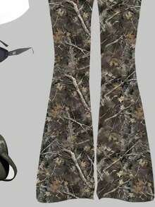 Tween Girl Letter Print Short Sleeve T-Shirt And Flare Pants Set - Army Green - View 4