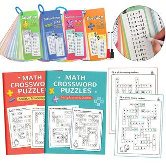 Lachilly Komplettes Set mit Mathe-Lernkarten + Arbeitsbücher für Addition, Subtraktion, Multiplikation, Division, kognitive Mathe-Trainingshefte, Testbücher, Mathe-Arbeitsbücher, Hausaufgaben-Lernhilfen