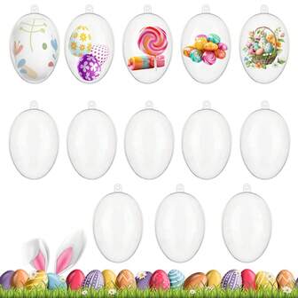 10pcs Clear Plastic Fillable Easter Egg Ornaments, Transparent Hollow Oval Decorative Balls, No Battery Needed, Featherless, With Versatile Hanging For Party, Wedding, Christmas, Valentine'S Day Decor
