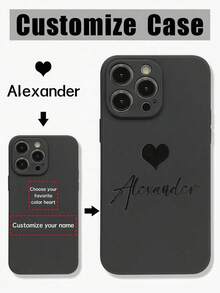 1pc Customized Name Phone Case, Personalized Name Design Phone Cover, Customized Name Cover, Heart Phone Case, Anniversary Gift, Valentine's Day Gift, Gift, Birthday Gift, Wedding Gift, Mother's Day Gift, Father's Day Gift, Best Friend Gift, Gift For Mom/Dad, Gift For Boyfriend, Gift For Girlfriend - Black - View 6