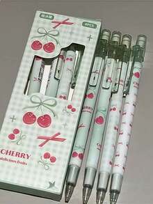 1pc/4pcs/8pcs Cherry Automatic Mechanical Pencil, (4pcs/Box) Random Color & Style, No Need To Sharpen, Refillable Lead, Smooth Writing, Built-In Eraser, Suitable For Exams, Sketching And Drawing, Professional Pencil For Art - Multicolor - View 4