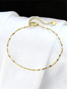 1pc Minimalist Solid Color Anklet, Stainless Steel Material, Romantic Valentine's Day Accessory - Heart-shaped Anklet - View 1