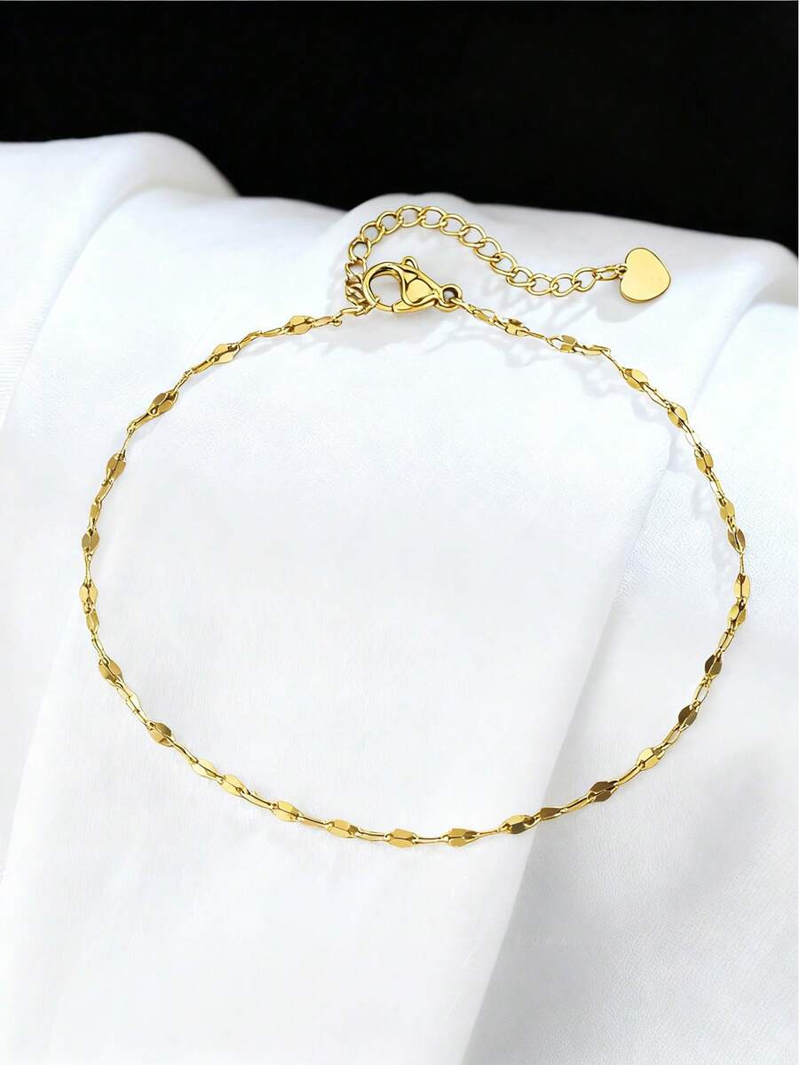 1pc Minimalist Solid Color Anklet, Stainless Steel Material, Romantic Valentine's Day Accessory - Heart-shaped Anklet - View 1