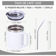 Volhoply - Taza de café con asa de acero inoxidable y aislamiento hermético, con tapa corrediza y popote, mantiene el frío y el caliente, tazas de campamento, 2 piezas, 355 ml, blanco - Violeta Verde - Ver 10