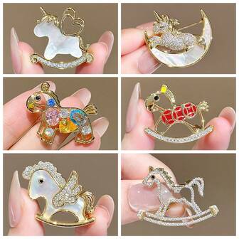 Fashionable Luxury Alloy Horse Year Brooch, Unique Small Brand Women Lapel Pin, Auspicious Year Flower