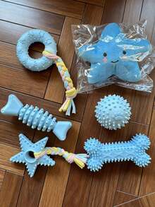 6 piezas Juguetes de masticar para perros talla grande vendidos de TPR - Juguetes indestructibles, de limpieza dental y con chirrido para perros - Multicolor - Ver 9