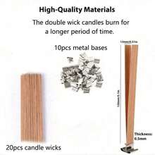 160pcs Of DIY Wooden Strip Wick And Base. Candle-Making Wick, Available In Single And Double Pieces, With Iron Support. DIY Candle Making. High-Quality Wooden Candle Wick. Produces Crackling Sound During Burning. - Multicolor - View 16