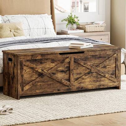 47.2 en cofre de almacenamiento, banco de almacenamiento de madera con bisagras de, fácil montaje, banco de zapatos grande para la entrada, sala de estar, dormitorio