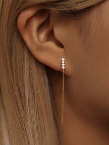1件S925纯银不对称几何立方氧化锆耳环，女士耳环 - 單隻耳環 - 查看 7