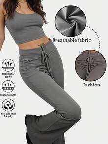 High Waist Drawstring Flare Pants Breathable Stretchy Soft Casual Workout Pants