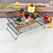 1件/3件装可折叠冷却架 - 不粘可堆叠烘焙烧烤架，适用于蛋糕、披萨 - 家庭烘焙师厨房工具 - 可机洗黑色耐用金属架 - 黑色 - 查看 9