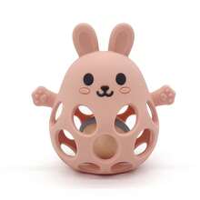 Rabbit Shaped Teething Toy, Hollow Rattle Toy With Bells Inside - Multicolor - View 10