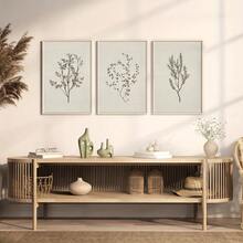 三件套复古植物印花画，农舍风格墙面装饰，法式乡村植物印花画，花卉儿童房墙面艺术，客厅装饰画，卧室装饰画，无框，适合春季 - 彩色 - 查看 3
