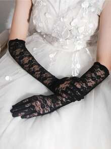 1 Pair Women Lace Embroidered Gloves, Suitable For Weddings, Parties, Halloween Wedding Valentine's Day Valentines - trắng - Xem 4