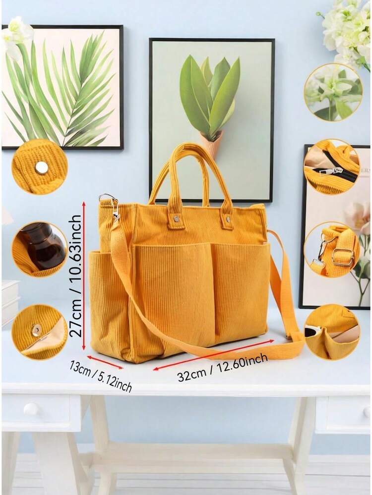 个性化灯芯绒斜挎手提包，可定制名字的圣诞礼物，送给妈妈或朋友，多口袋单肩包，节日礼物 - 彩色 - 查看 4