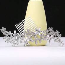 1pc Women's High-Grade Heavy-Duty Hair Comb With Rhinestones Elegant Boho Tiaras,Wedding Hair Accessories - Silver - View 6