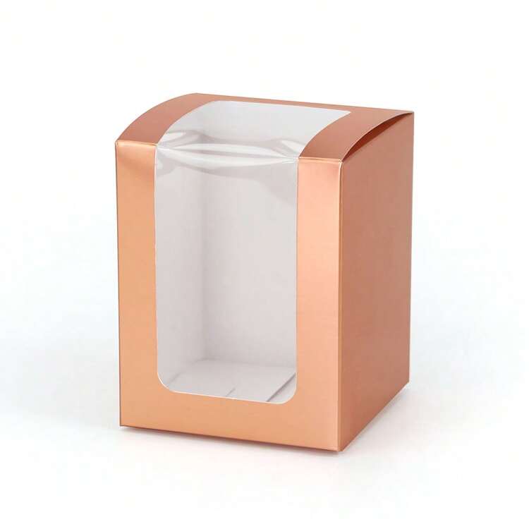 20pcs 8x8x10cm Cardboard Gift Box With Window, Suitable For Wine/Drink Glasses, Candles, 9oz. Perfect For Wedding/Bridal Party Gift Packaging - Rose Gold - View 8