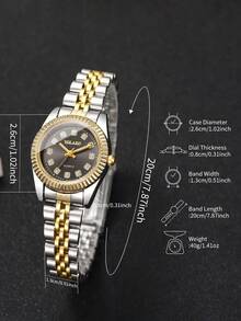 2件套女士礼品手表，优雅时尚镶钻表盘休闲石英腕表组合套装（不含表盒） - 黑與白 - 查看 4