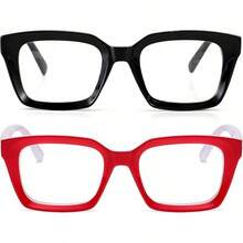 Thick Square Frame Glasses Women And Men With Non-Prescription Lenses, Eyewear - A3 Đen sáng + đỏ - Xem 1