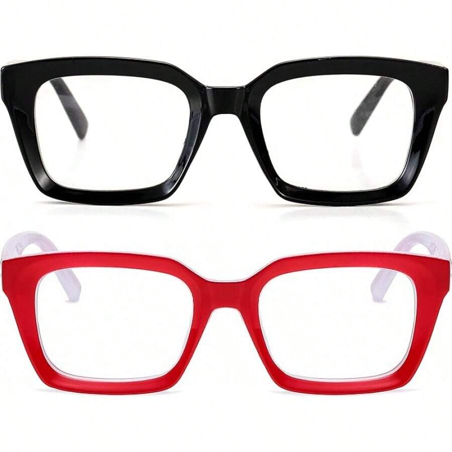 Thick Square Frame Glasses Women And Men With Non-Prescription Lenses, Eyewear - A3 Đen sáng + đỏ - Xem 1