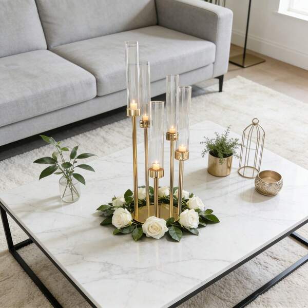 1pc 5-Arm 108cm Gold Metal Reusable Decorative Candelabra Set, Suitable For Holiday, Party, Home Decor, Wedding, Thanksgiving, Valentine's Day, Christmas Party Decoration, Personalized Gift, Back To School Home Decor, New Year Gift
