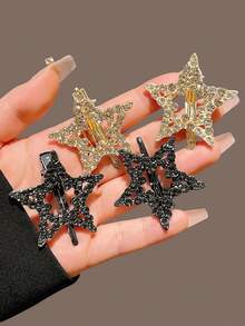 2pcs/4pcs Rhinestone Pentagram Duck Hair Clips Cute Alligator Hair Clip Premium Feel Broken Hair Bangs Side Clips - Multicolor - View 10