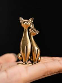 1 Pair Vintage Brass Cat Figurines, Sculpture Art Pieces Of Two Affectionate Cats, Ideal Decor For Home, Office Or Cafe, Great To Place On Bookshelf Or Desk. The Brass Mouse Symbolizes Good Luck And Prosperity, A Charming Choice For Home, Car And Office Decoration.