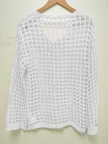 Suéter holgado de punto calado para el verano - Blanco - Ver 1