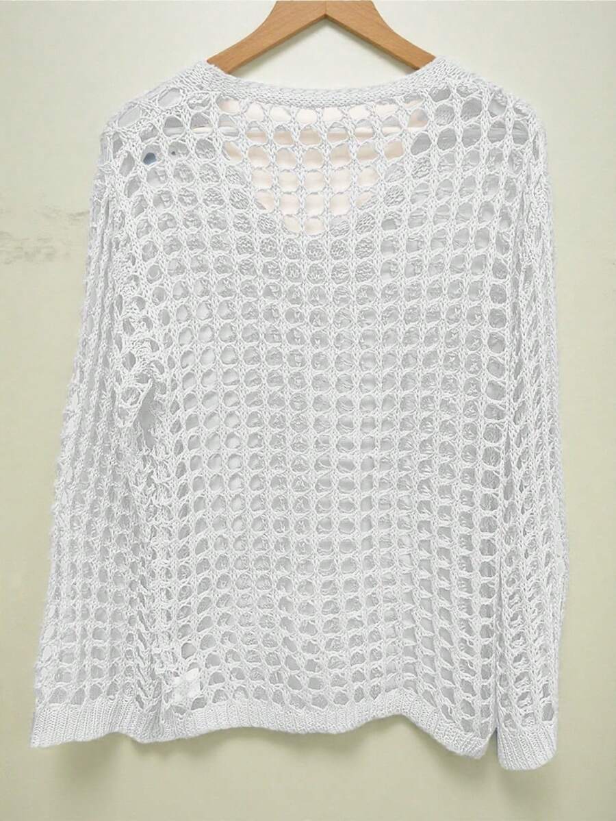 Suéter holgado de punto calado para el verano - Blanco - Ver 1