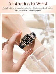 POEDAGAR 1件装时尚优雅女士防水夜光日期腕表，PU皮表带，水钻装饰，奢华女士石英腕表，适合日常佩戴，女士礼物