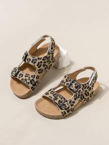 New Kids Anti-Slip Durable Soft Sole Fashionable Leopard Print Birkenstocks Style Street Beach Sandals - Khaki - View 3