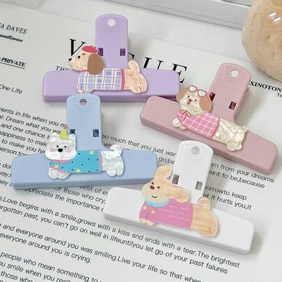 Clip de cola de cachorro de color crema DIY, clip de planificador simple, clip de cola de cachorro de dibujos animados de 4 colores lindos, clip de almacenamiento de papelería y papel
