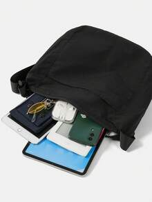 新款男士斜挎包，时尚百搭，简约纯色单肩包，适合日常户外休闲旅行、通勤，大容量，男士轻便斜挎包 - 黑色 - 查看 4