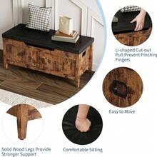 Banco de almacenamiento con cojín, caja de almacenamiento de madera de 39,4" con 2 bisagras de , bancos de zapatos de entrada con Flip-Top, maletero grande para sala de estar, dormitorio, fácil montaje