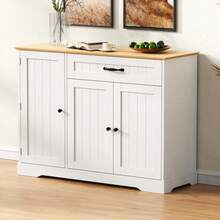 Modern, Elegant Sideboard With 3 Doors And One Drawer, Buffet Cabinet For Dining Room, Living Room And Hallway (White+Natural) - 白色 - 查看 11