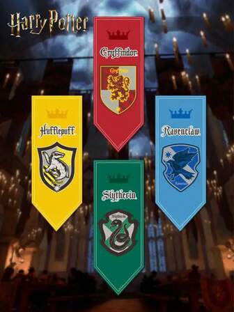 Harry Potter 1 件花园旗帜，彩色霍格沃茨学院领带形状旗帜，魔法世界墙饰，花园装饰品，适用于家庭、办公室、派对、壁炉架装饰、学校用品[官方授权]