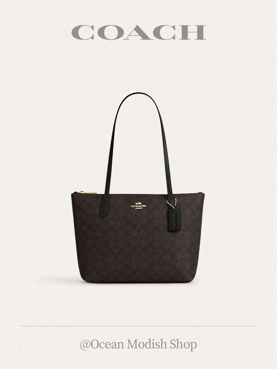 City Tote Bag In Signature Canvas Shoulder Tote Bags For Women COACH Classic Leather Printed Tote Bag Casual Bag For Daily,Shopping,Business,Travel And School,Mother's Day Leather Tote For Mom,CBT18 - 黑色1 - 查看 1