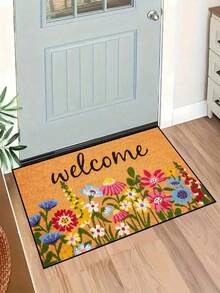 1pc Spring Colorful Floral "Welcome" Pattern Doormat, Farmhouse Style Machine Washable Polyester Fiber Mat, Suitable For Living Room, Kitchen, Bedroom, Entryway, Home Decor, Room Decor, All Season - Red - View 11