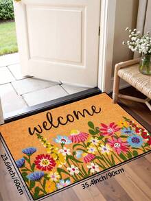 1pc Spring Colorful Floral "Welcome" Pattern Doormat, Farmhouse Style Machine Washable Polyester Fiber Mat, Suitable For Living Room, Kitchen, Bedroom, Entryway, Home Decor, Room Decor, All Season - Red - View 9