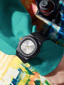 TOMI 高端简约商务男士腕表礼盒套装，哑光油塑表带条纹表盘石英表，时尚男士腕表套装，适合日常生活、节日送礼、父亲节、圣诞节等场合。 - 黑色 - 查看 6